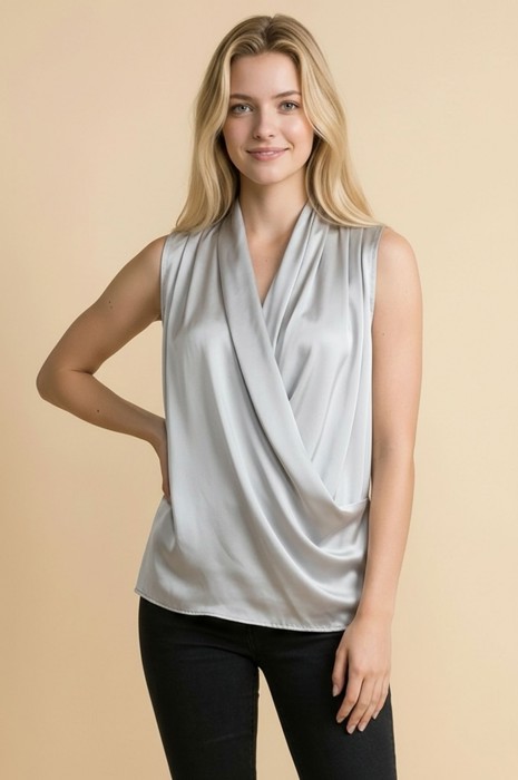 SATIN OVERLAP CHEST SLEEVELESS TOP