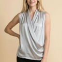 Small SILVER SATIN OVERLAP CHEST SLEEVELESS TOP
