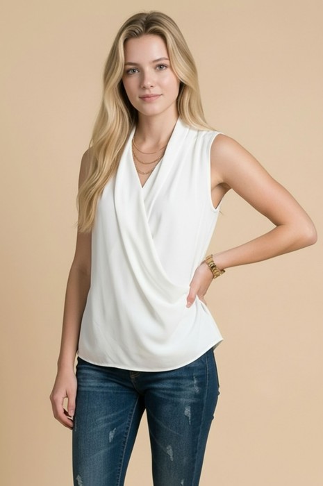SATIN OVERLAP CHEST SLEEVELESS TOP