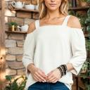 Small IVORY OFF-SHOULDER 3/4 SLEEVE TUNIC WITH LARGE STRAPS