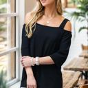 Small BLACK OFF-SHOULDER 3/4 SLEEVE TUNIC WITH LARGE STRAPS