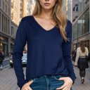 Small NAVY SUPER SOFT V-NECK LONG SLEEVE TOP