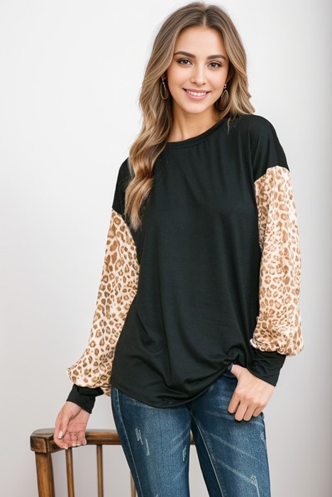 SOLID TUNIC TOP WITH ANIMAL SLEEVES