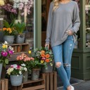 S-M CHARCOAL WAFFLE OVERSIZED SWEATSHIRT WITH SIDE SLIT