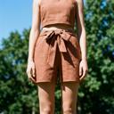 Small RUST PAPER BAG LINEN SHORTS