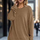 L-XL COFFEE WAVE RIB OVERSIZED SWEATSHIRT