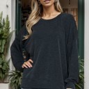 S-M BLACK WAVE RIB OVERSIZED SWEATSHIRT