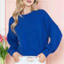 Small ROYAL BLUE CROP LONG SLEEVE WAVE RIB TOP