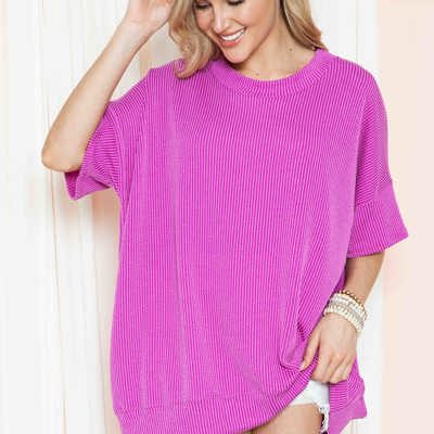 WAVE RIB OVERSIZED SHORT SLEEVE SWEATSHIRT