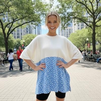 WAVE RIB TUNIC WITH DITSY PRINT CONTRAST