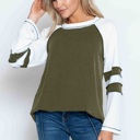Small OLIVE WAVE RIB TUNIC WITH CONTRAST SLEEVES