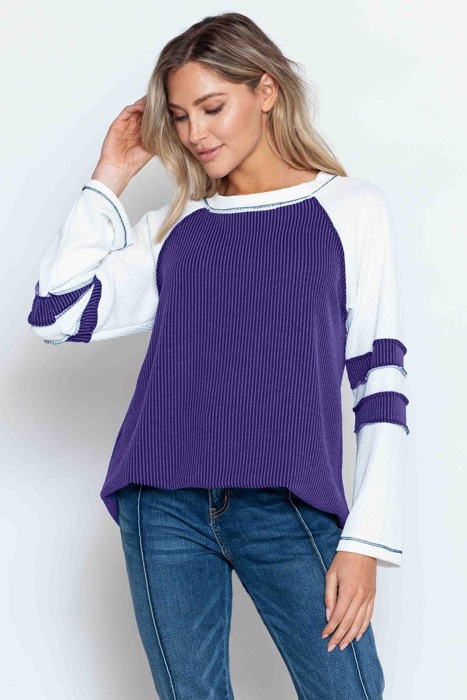 WAVE RIB TUNIC WITH CONTRAST SLEEVES