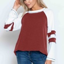 Medium BURGUNDY WAVE RIB TUNIC WITH CONTRAST SLEEVES