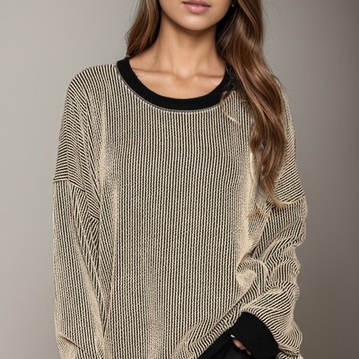 OVERSIZED TWO COLOR WAVE RIB SWEATSHIRT