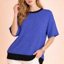 S-M BLUE OVERSIZED TWO TONE WAVE RIB SHORT SLEEVE TUNIC