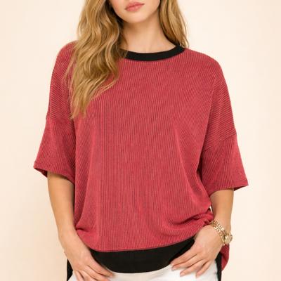 OVERSIZED TWO TONE WAVE RIB SHORT SLEEVE TUNIC