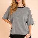 S-M LIGHT GREY OVERSIZED TWO TONE WAVE RIB SHORT SLEEVE TUNIC