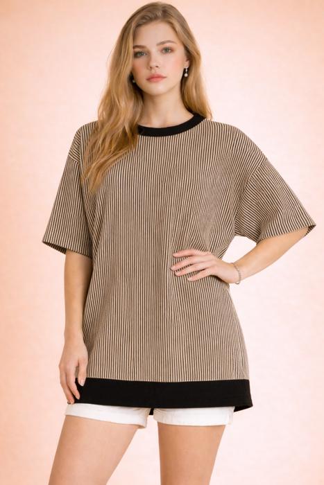 OVERSIZED TWO TONE WAVE RIB SHORT SLEEVE TUNIC