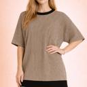 S-M SAND OVERSIZED TWO TONE WAVE RIB SHORT SLEEVE TUNIC
