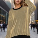 S-M SAND TWO COLOR WAVE RIB SWEATSHIRT WITH SIDE SLIT