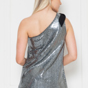 Medium BLACK SEQUIN ONE SHOULDER KNOT SIDE TOP
