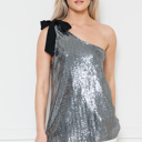 XL BLACK SEQUIN ONE SHOULDER KNOT SIDE TOP