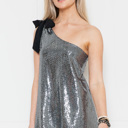 Small BLACK SEQUIN ONE SHOULDER KNOT SIDE TOP