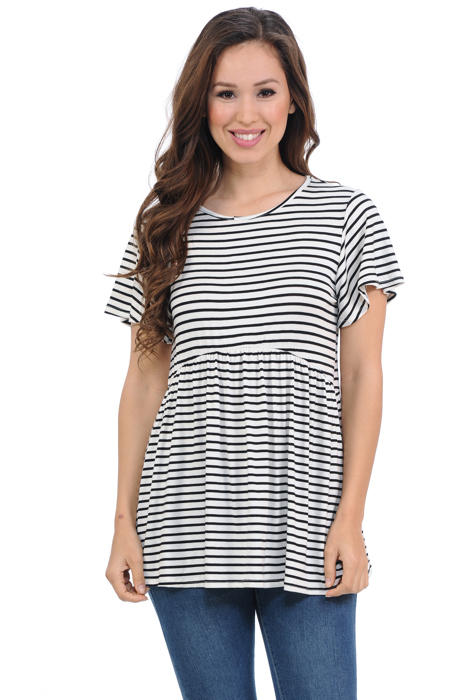 STRIPE SLEEVE EMPIRE WAIST TOP