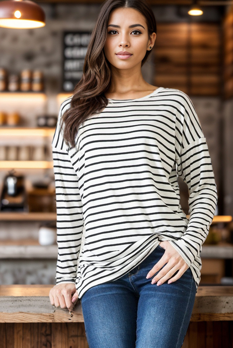STRIPE LONG SLEEVE TUNIC TOP