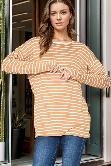 STRIPE LONG SLEEVE TUNIC TOP