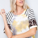 XL YELLOW TIE DYE COLOR BLOCK SHORT SLEEVE TOP
