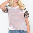 Small PINK TIE DYE COLOR BLOCK SHORT SLEEVE TOP
