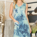Medium BLUE/SAGE V-NECK TIE-DYE DRESS WITH FRONT POCKETS