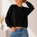Small BLACK DOUBLE WAFFLE LONG SLEEVE CROP TOP