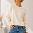 Small CREAM DOUBLE WAFFLE LONG SLEEVE CROP TOP