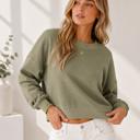 Small OLIVE DOUBLE WAFFLE LONG SLEEVE CROP TOP