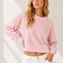 Small PINK DOUBLE WAFFLE LONG SLEEVE CROP TOP