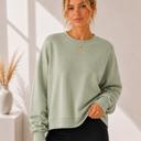 Small SAGE DOUBLE WAFFLE LONG SLEEVE CROP TOP