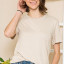 Medium BEIGE SUPER SOFT BASIC SOLID SHORT SLEEVE TOP