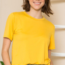 Small MUSTARD SUPER SOFT BASIC SOLID SHORT SLEEVE TOP