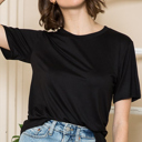 Small BLACK SUPER SOFT BASIC SOLID SHORT SLEEVE TOP