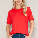 Small RED SUPER SOFT BASIC SOLID SHORT SLEEVE TOP