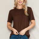 Small BROWN SUPER SOFT BASIC SOLID SHORT SLEEVE TOP