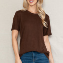 XL BROWN SUPER SOFT BASIC SOLID SHORT SLEEVE TOP