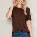 Medium BROWN SUPER SOFT BASIC SOLID SHORT SLEEVE TOP