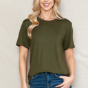 Medium OLIVE SUPER SOFT BASIC SOLID SHORT SLEEVE TOP