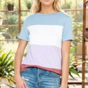 Small BLUE COLOR BLOCK SHORT SLEEVE TUNIC TOP