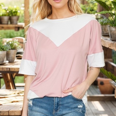 COLOR BLOCK SHORT SLEEVE TUNIC TOP