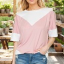  COLOR BLOCK SHORT SLEEVE TUNIC TOP