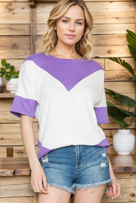COLOR BLOCK SHORT SLEEVE TUNIC TOP